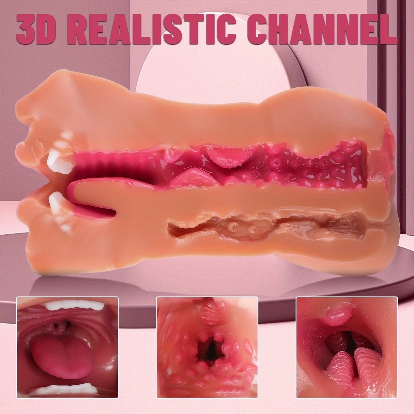 3-in-1 Realistic Male Masturbator - Oral. Vaginal & Anal Pocket Pussy Sex Toy for Men with 3D Textured Channels. Ultra-Soft TPE Material. Waterproof Adult Pleasure Accessory
