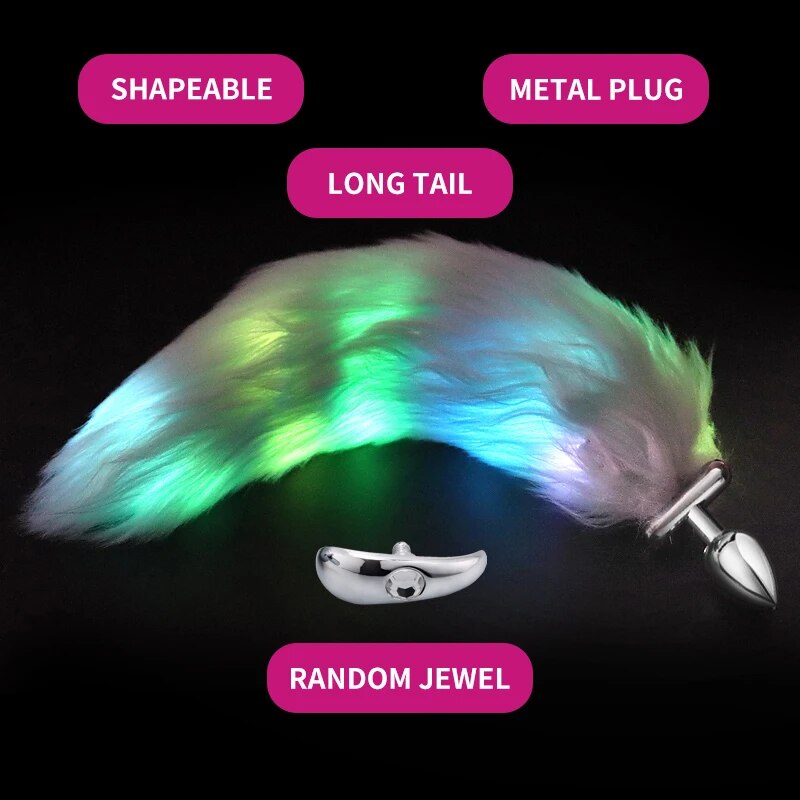 Metal Stainless Glow Steel New Detachable Led Cosplay Luminous Fox Tail Anal Butt Plug Sex Toys สำหรับผู้หญิง ผู้ชาย และคู่รัก