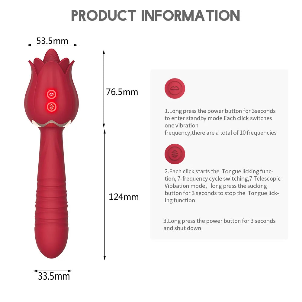 Thrusting Dildo Vibrator Rose Sex Toy for Women