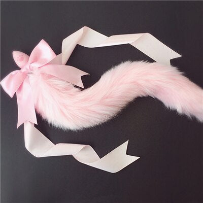 100%Handmade Lovely Japanese Soft Fox Tail Bow Silicone Butt Anal Plug Erotic Cosplay Accessories Adult Sex Toys for Couples