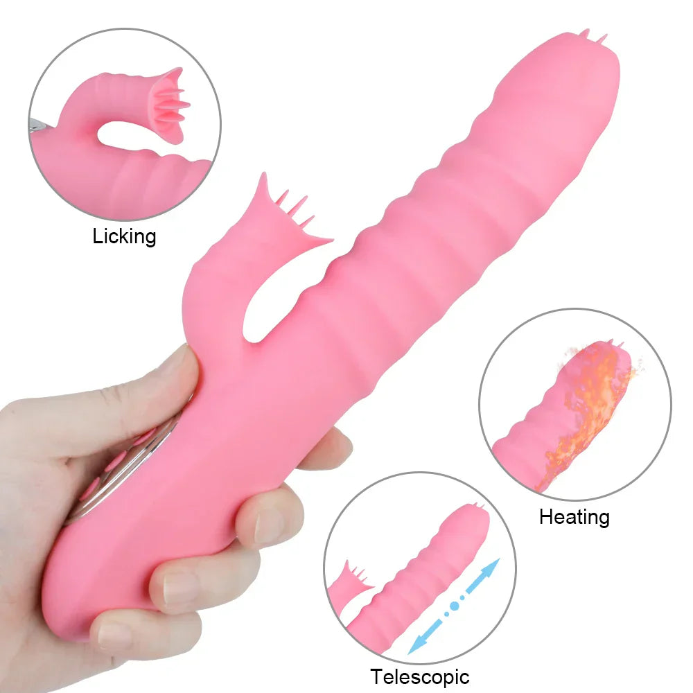 เครื่องนวดช่องคลอดและจุดจี 12 ระบบสั่น 5 โหมด ยืดหดได้ Dildo มีระบบทำความร้อน เครื่องสั่นเลียลิ้น กระตุ้นปุ่มกระสัน