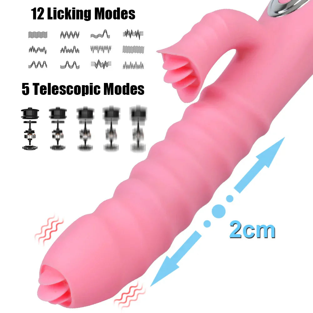 เครื่องนวดช่องคลอดและจุดจี 12 ระบบสั่น 5 โหมด ยืดหดได้ Dildo มีระบบทำความร้อน เครื่องสั่นเลียลิ้น กระตุ้นปุ่มกระสัน
