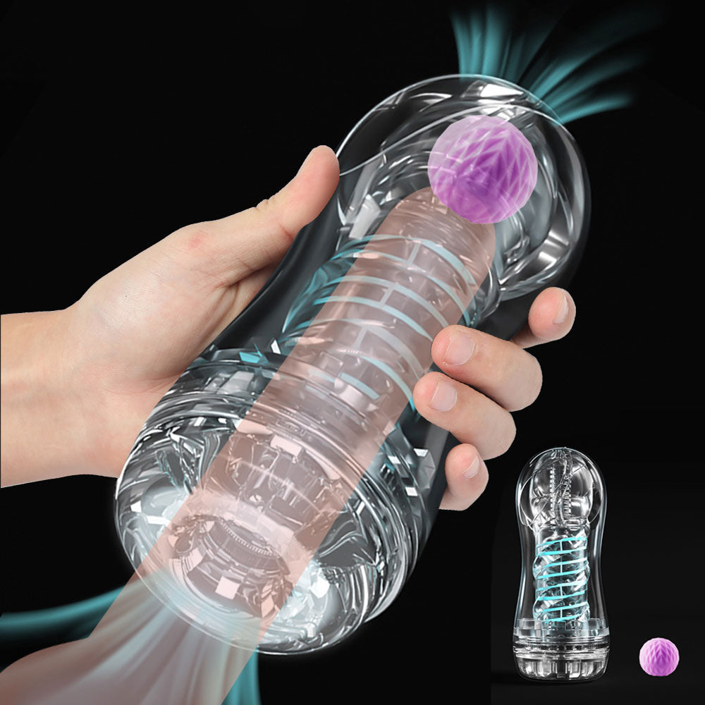 Vacuum-controlled artificial vagina for men, "vagina in a can".