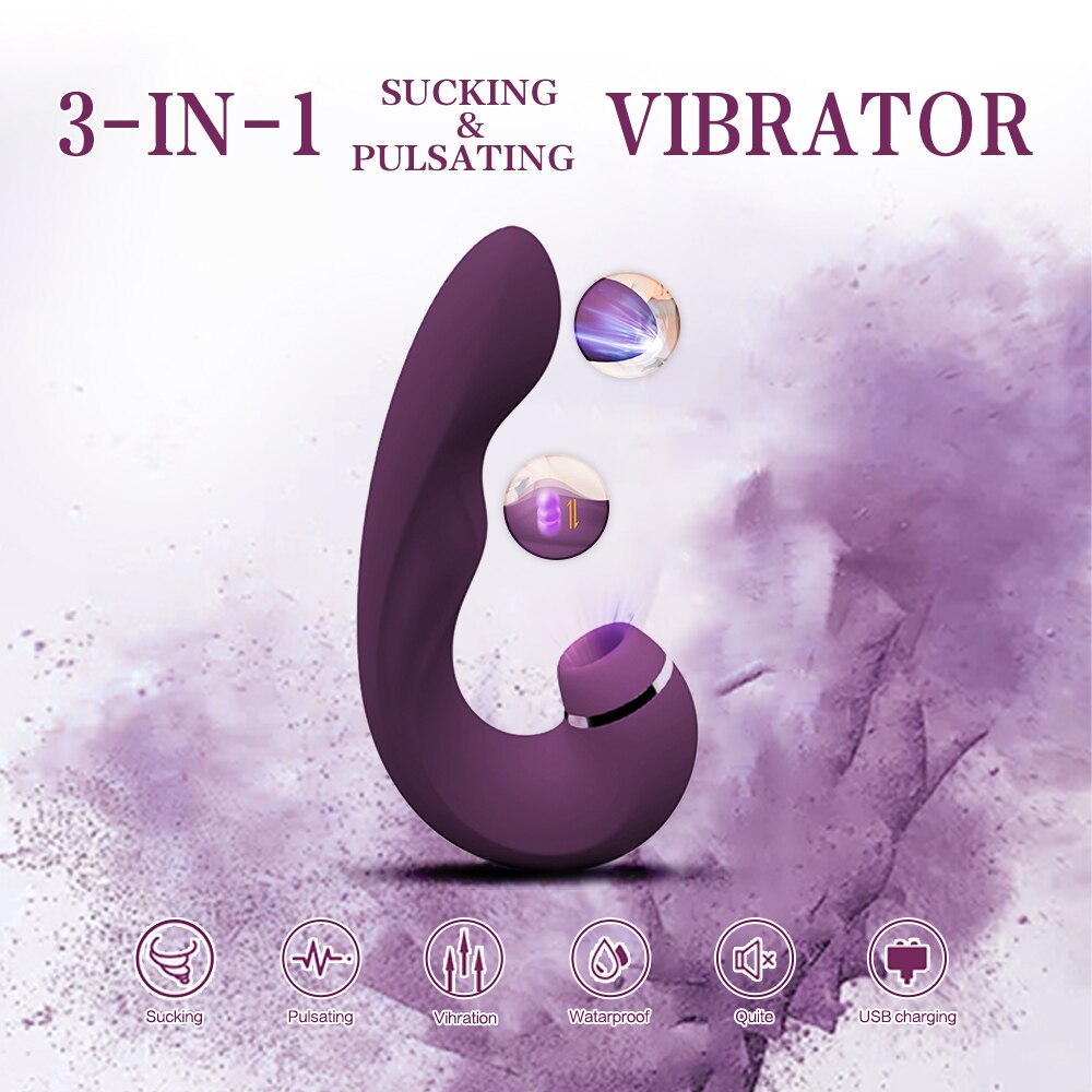 3-in-1 ดูดเร้าใจ Vibrator ที่มีประสิทธิภาพ Clitoral กระตุ้นช่องคลอดเซ็กซ์ทอยสำหรับสตรี