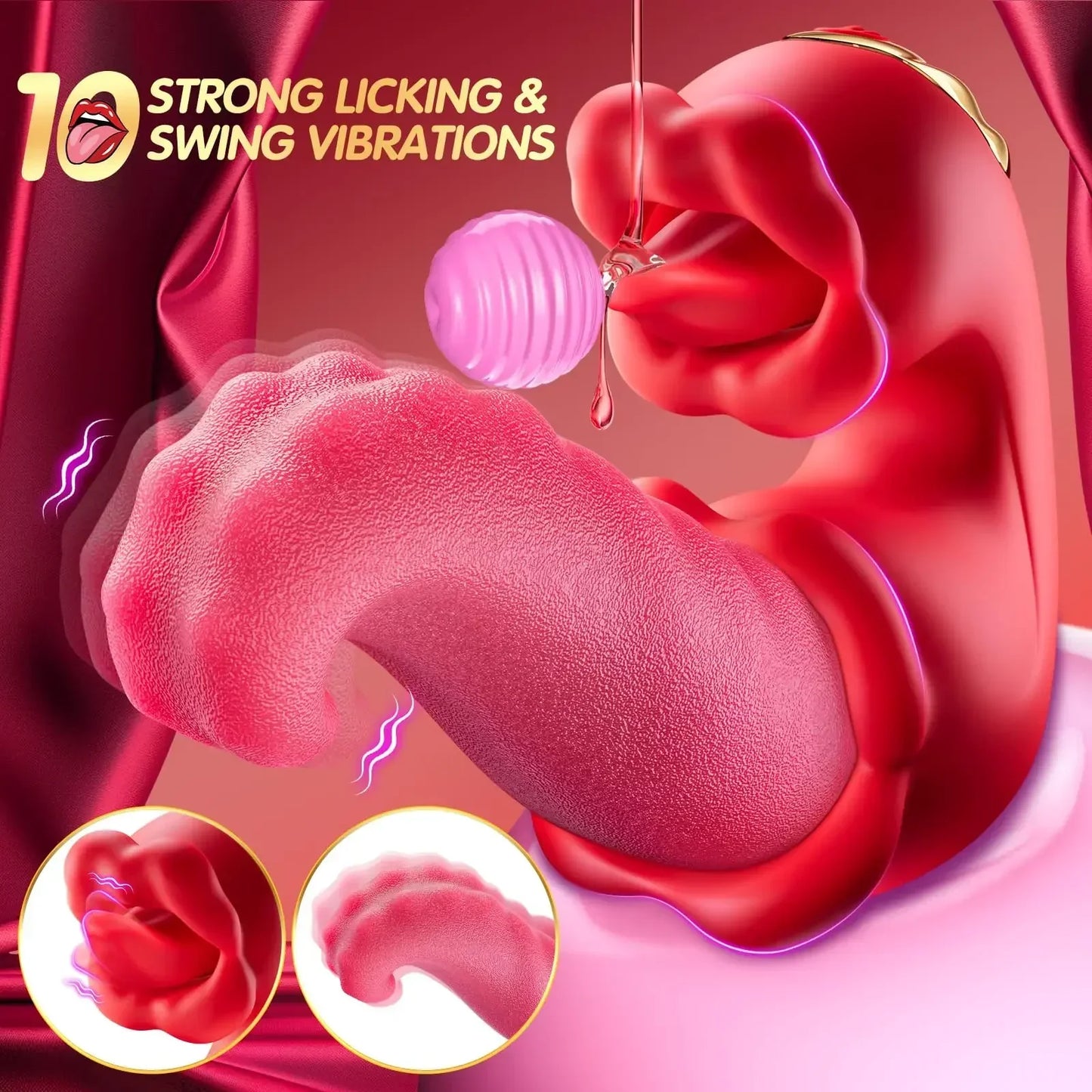 เครื่องสั่นลิ้น 4-in-1 แบบสวิงดัน เครื่องสั่นกระตุ้น G-spot และคลิตอริส รูปดอกกุหลาบ ของเล่นผู้ใหญ่สำหรับผู้หญิงและคู่รัก