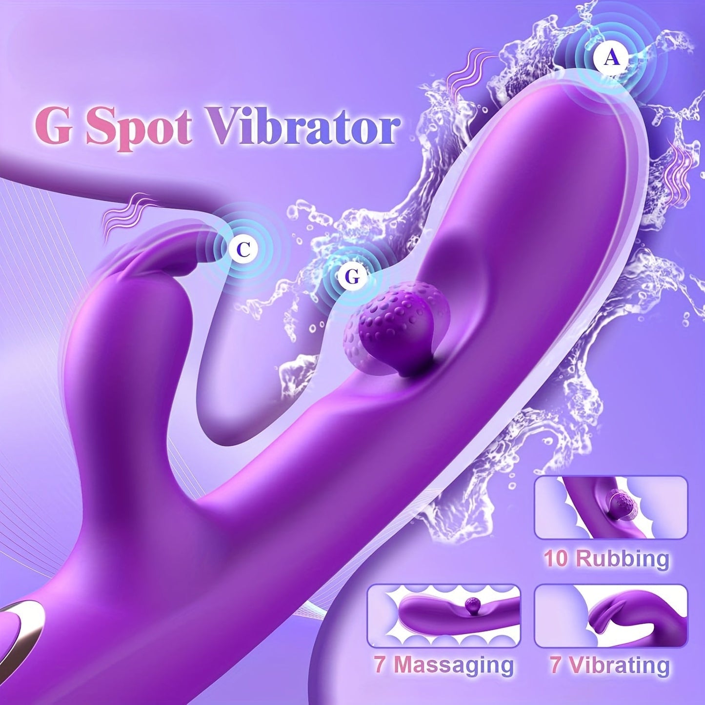 G Spot Vibrator Sex Toys - อุปกรณ์กระตุ้นความสุขทางเพศสำหรับผู้ใหญ่ 3-in-1 พร้อมโหมดการถู 10 แบบ, การสั่น 7 แบบ และการนวด 7 แบบ. อุปกรณ์กระตุ้นคลิตอริส Dildo Rabbit Vibrators ของเล่นทางเพศสำหรับผู้หญิงและคู่รัก สีม่วง