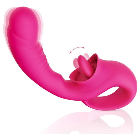 Clitoral G Spot Vibrator. Realistic Clitoralis Stimulator for Women with 10 Licking & Vibrating Modes. Strapless Strap-On Dildo for Multiple Stimulation. Adult Sex Toys