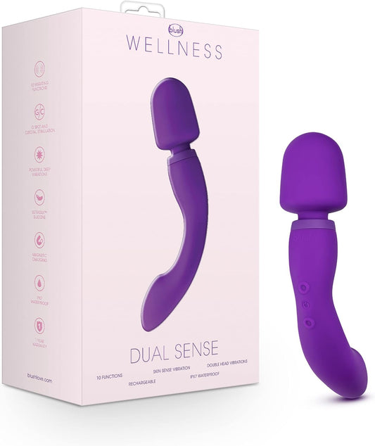 Blush Wellness Dual Sense - Innovative Touch Sensitive Ultra Soft Silicone Massage Wand - Target Sore Muscles- 10 Powerful Rumbly Vibration Functions On Both Ends of Massager - IPX7 Waterproof