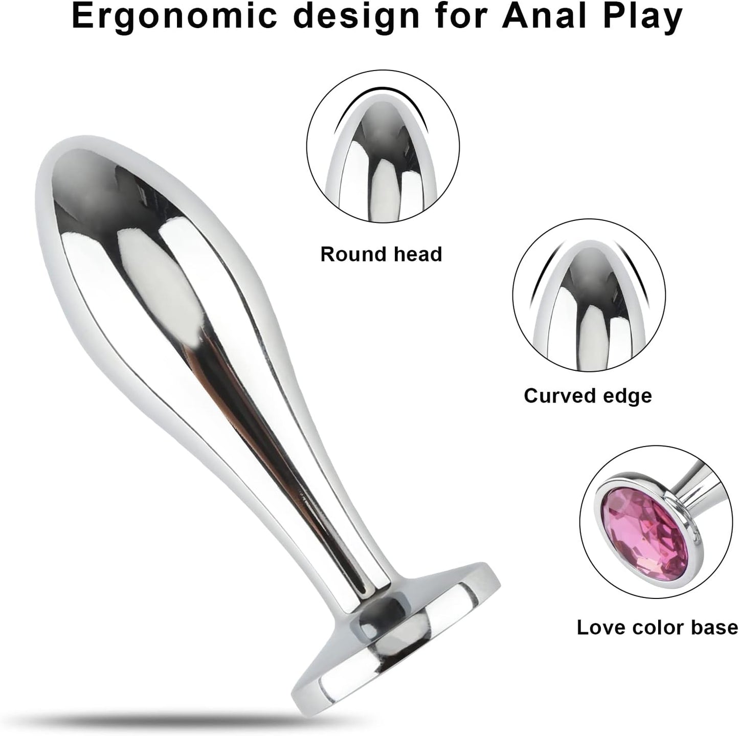 Anal Butt Plug. 3Pcs Set Metal Anal Butt Plug Sex Toy with Crystal Diamond Beginner Anal Toy for Adult Unisex (Pink)