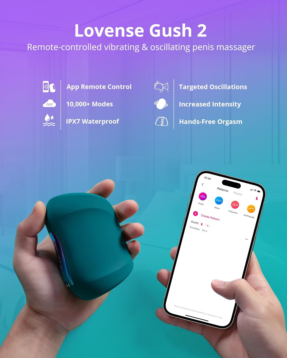 LOVENSE Gush 2 อุปกรณ์ช่วยสำเร็จความใคร่ชายแบบอัตโนมัติแบบ Stroker ของเล่นและเกมสำหรับผู้ใหญ่แบบสั่นและแกว่งพร้อมการควบคุมระยะไกลผ่านแอปสำหรับฝึกความทนทาน เครื่องนวดสั่นสำหรับอวัยวะเพศชาย ห่วงรัดองคชาตพร้อมตัวล็อคที่ปรับได้