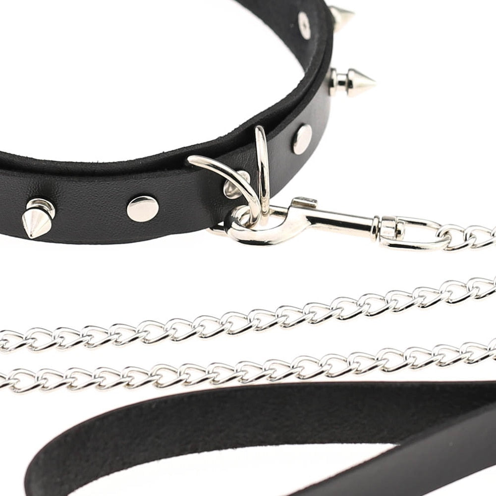 Adults Sexy Toy Erotic Faux Leather BDSM Choker Rivet Neck Collar Traction Rope Bondage Restraint Sex Toys for Couple Game