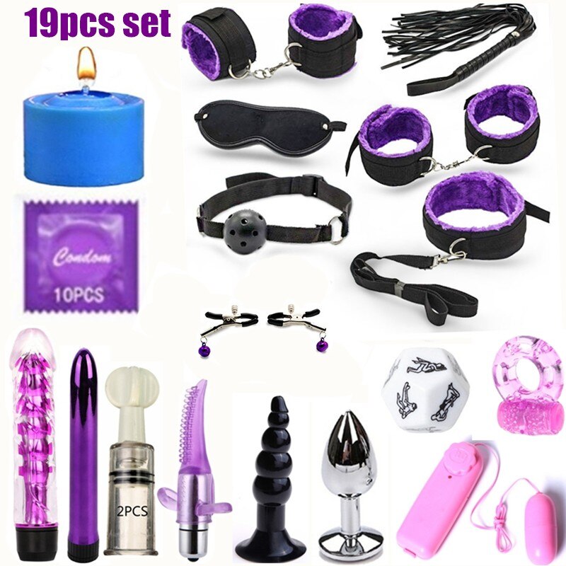 ชุดของเล่นอีโรติก BDSM ของเล่นเซ็กซี่ เกมสำหรับผู้ใหญ่ อุปกรณ์พันธนาการทางเพศ กุญแจมือ ที่หนีบหัวนม แส้ ปลอกคอ ของเล่นทางเพศสำหรับคู่รัก