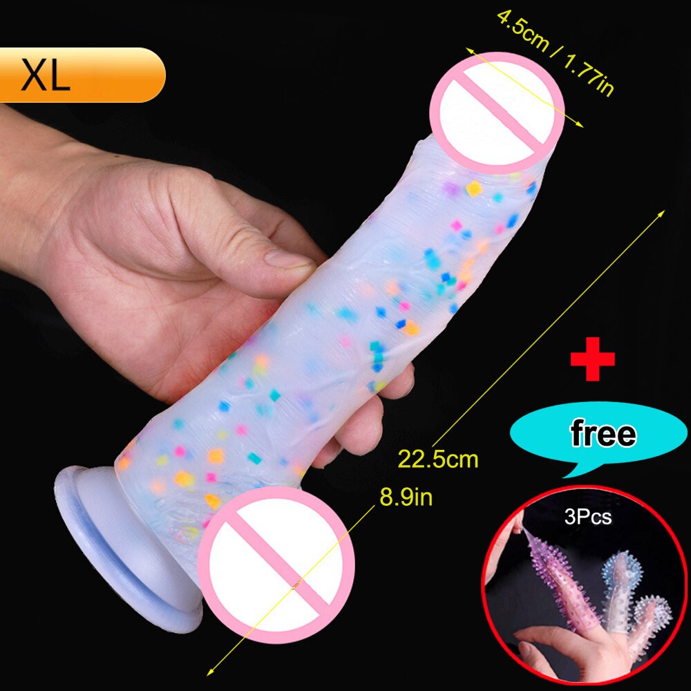 Confetti Dildo ที่สมจริงซิลิโคน Dildo. พร้อมถ้วยดูดสำหรับเล่นฟรีแบบแฮนด์ฟรี. จู๋สมจริงสำหรับผู้หญิงและคู่รัก