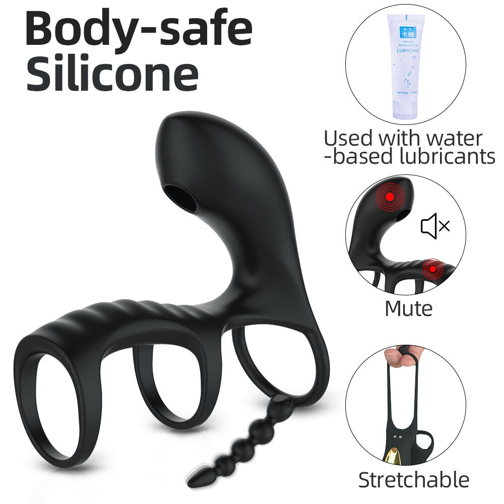 Dual Vibrating Clitoris อวัยวะเพศชาย แหวนดูดกระตุ้น Anal เครื่องสั่นสำหรับอวัยวะเพศ Erection สำหรับคู่รัก Cockring เครื่องมือทางเพศควบคุมด้วยรีโมท