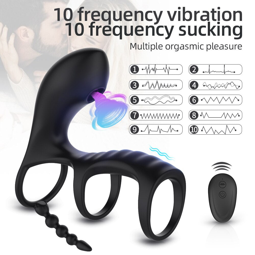 Dual Vibrating Clitoris อวัยวะเพศชาย แหวนดูดกระตุ้น Anal เครื่องสั่นสำหรับอวัยวะเพศ Erection สำหรับคู่รัก Cockring เครื่องมือทางเพศควบคุมด้วยรีโมท