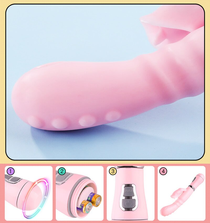 กระต่าย G Spot Dildo Vibrator เครื่องกระตุ้นคลิทอริส อุปกรณ์สอดใส่สองแท่งสำหรับผู้หญิงผู้ใหญ่ช่วยเลียและกระตุ้นได้ในแท่งเดียว เซ็กซ์ทอย