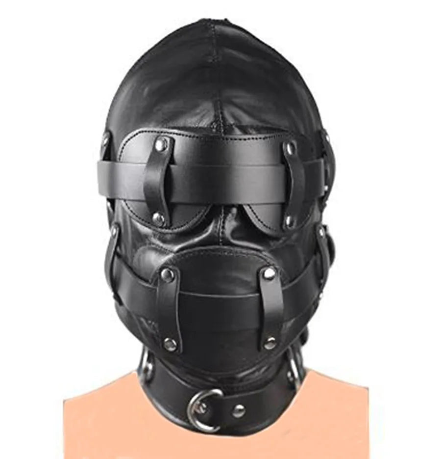 SM Leather Padded Hood Blindfold.Head Harness Mask Gag. BDSM Bondage .Sex Toys For Couples Accessories