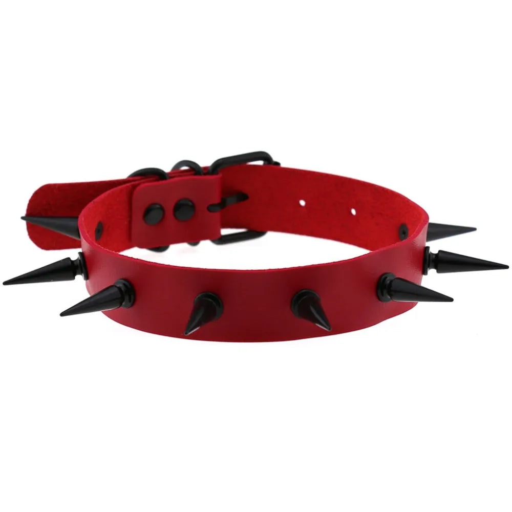 สร้อยคอโช้คเกอร์ BDSM พังก์แบล็กเมทัลพู่สีแดง เซ็กซี่ ประดับหมุด สายรัดคอ ปกคอเสื้อ สร้อยคอผู้ชาย ฮาโลวีนผู้หญิง