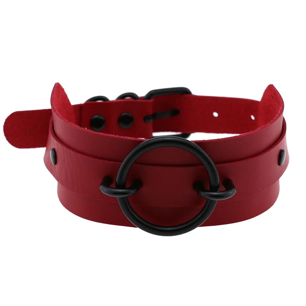สร้อยคอโช้คเกอร์ BDSM พังก์แบล็กเมทัลพู่สีแดง เซ็กซี่ ประดับหมุด สายรัดคอ ปกคอเสื้อ สร้อยคอผู้ชาย ฮาโลวีนผู้หญิง