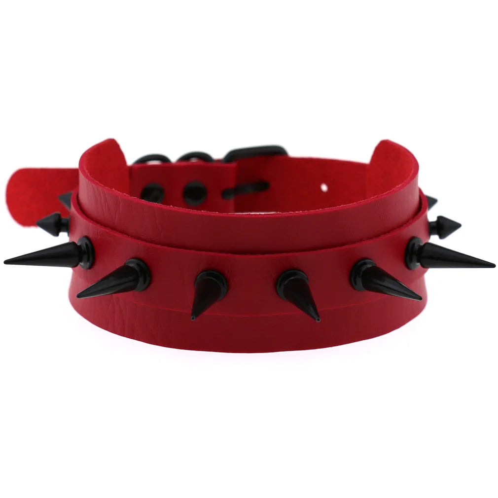 สร้อยคอโช้คเกอร์ BDSM พังก์แบล็กเมทัลพู่สีแดง เซ็กซี่ ประดับหมุด สายรัดคอ ปกคอเสื้อ สร้อยคอผู้ชาย ฮาโลวีนผู้หญิง