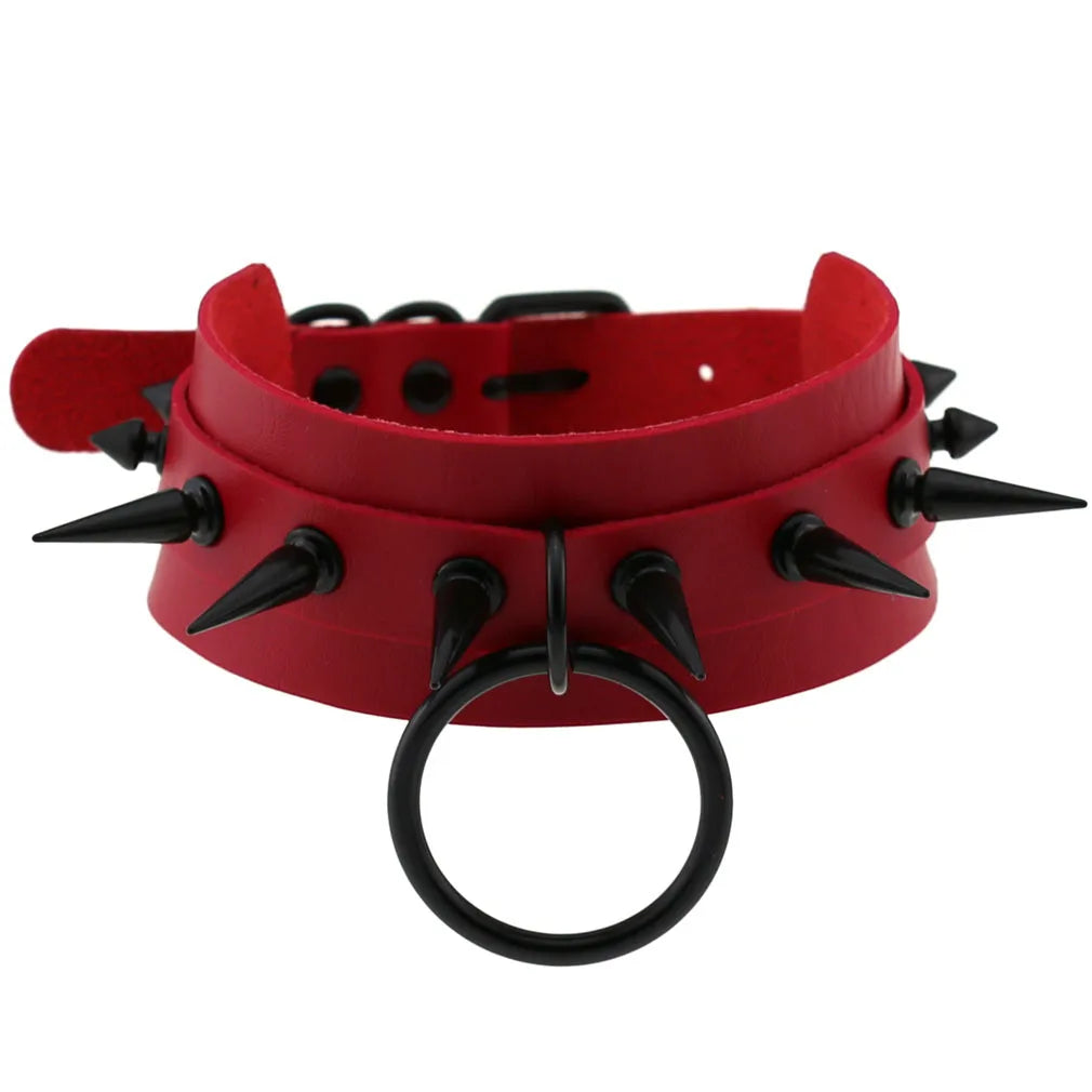 สร้อยคอโช้คเกอร์ BDSM พังก์แบล็กเมทัลพู่สีแดง เซ็กซี่ ประดับหมุด สายรัดคอ ปกคอเสื้อ สร้อยคอผู้ชาย ฮาโลวีนผู้หญิง