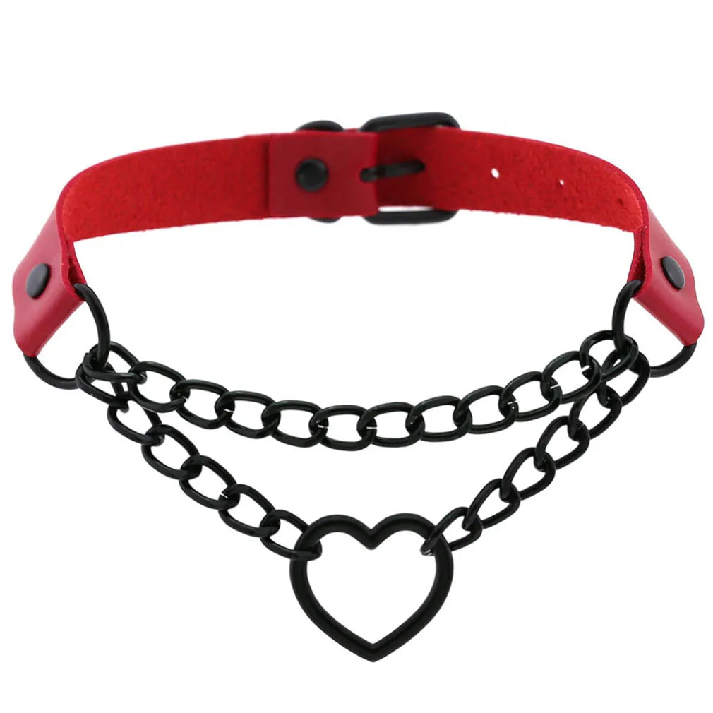 สร้อยคอโช้คเกอร์ BDSM พังก์แบล็กเมทัลพู่สีแดง เซ็กซี่ ประดับหมุด สายรัดคอ ปกคอเสื้อ สร้อยคอผู้ชาย ฮาโลวีนผู้หญิง