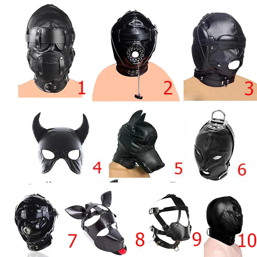 SM Leather Padded Hood Blindfold.Head Harness Mask Gag. BDSM Bondage .Sex Toys For Couples Accessories