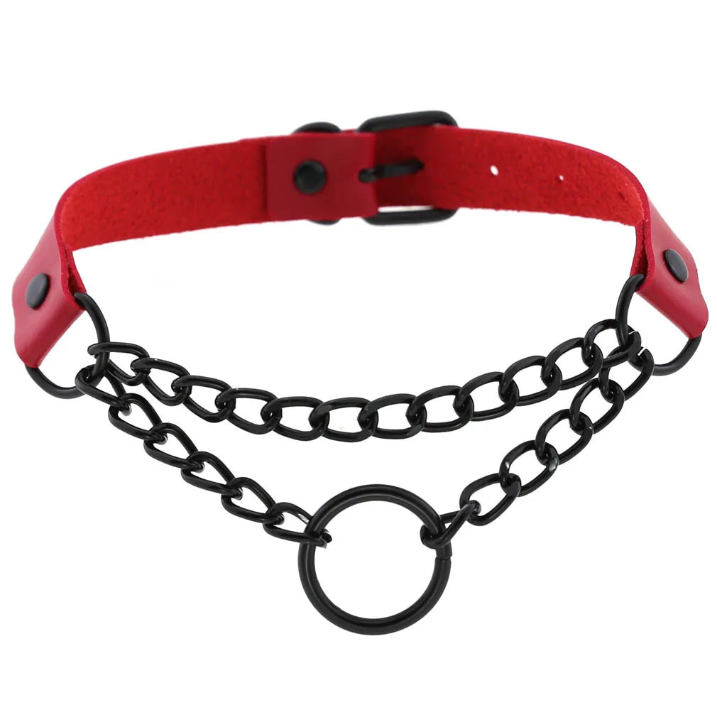 สร้อยคอโช้คเกอร์ BDSM พังก์แบล็กเมทัลพู่สีแดง เซ็กซี่ ประดับหมุด สายรัดคอ ปกคอเสื้อ สร้อยคอผู้ชาย ฮาโลวีนผู้หญิง