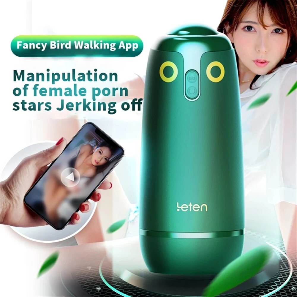 Leten ไวเบรเตอร์มาสเตอร์บเตอร์ลายนกถ้วยของเล่นสุดเซ็กซี่สำหรับผู้ชายเครื่องควบคุมแอปพลิเคชั่นสุญญากาศช่องคลอดแบบอัตโนมัติ