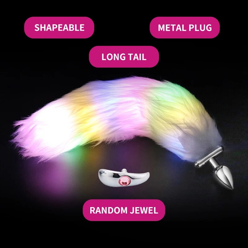 Metal Stainless Glow Steel New Detachable Led Cosplay Luminous Fox Tail Anal Butt Plug Sex Toys สำหรับผู้หญิง ผู้ชาย และคู่รัก