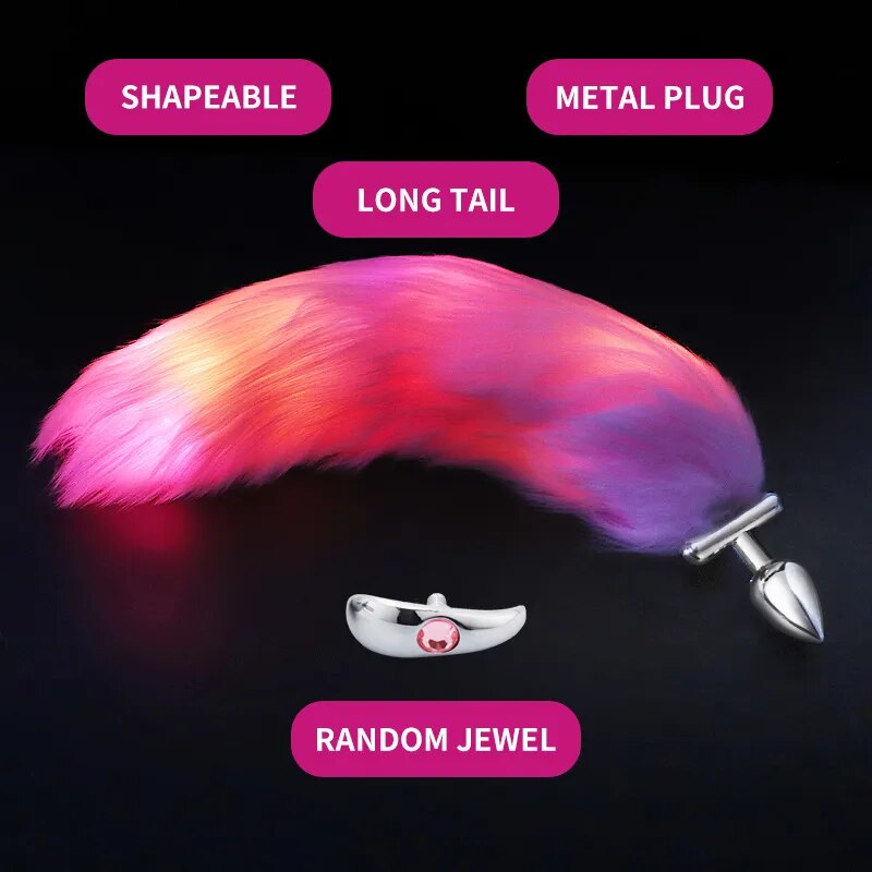Metal Stainless Glow Steel New Detachable Led Cosplay Luminous Fox Tail Anal Butt Plug Sex Toys สำหรับผู้หญิง ผู้ชาย และคู่รัก