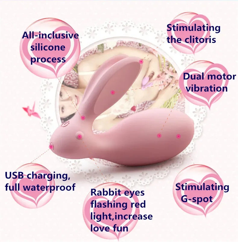 รีโมทคอนโทรล ไข่สั่น มอเตอร์คู่ กระต่ายกระตุ้น G-Spot, คลิตอริส, ช่องคลอด, ทวารหนัก สแตรปออน ดิลโด้ เครื่องสั่น ของเล่นทางเพศสำหรับผู้หญิง