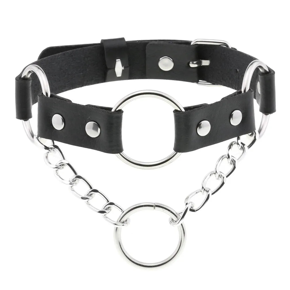 สร้อยคอโชกเกอร์ BDSM สไตล์พังค์สำหรับผู้ชาย สร้อยคอหนังสังเคราะห์โกธิค โซ่คาดตัวสำหรับผู้หญิง