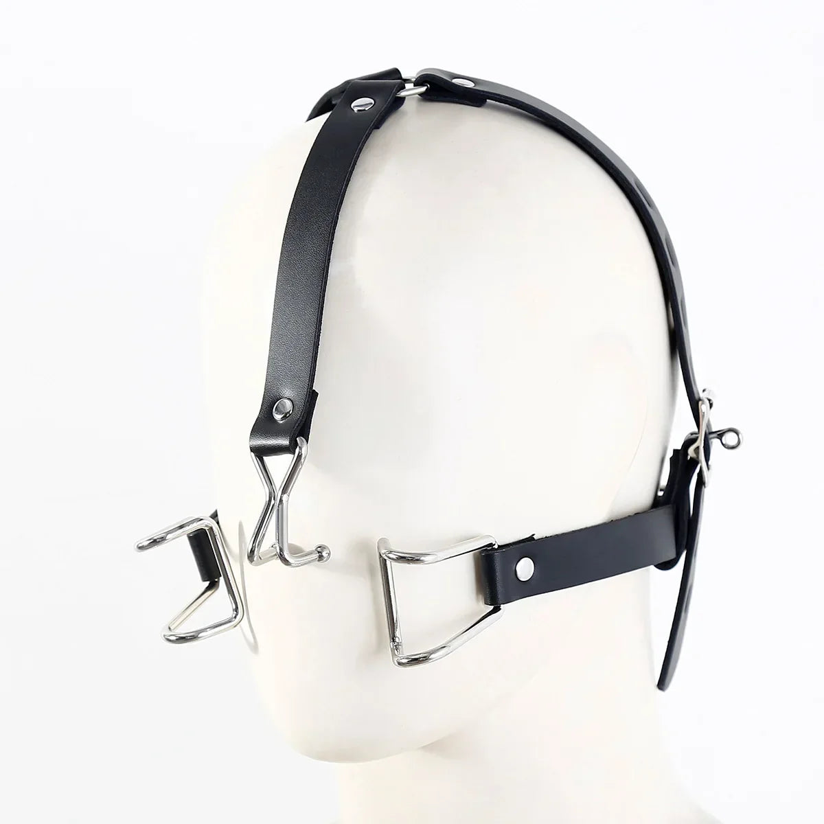 Adult Leather Head Bondage Harness Hood Mask with Metal Restraint Nose Hook Erotic Gadget for Couple BDSM Interactive Sex Toys