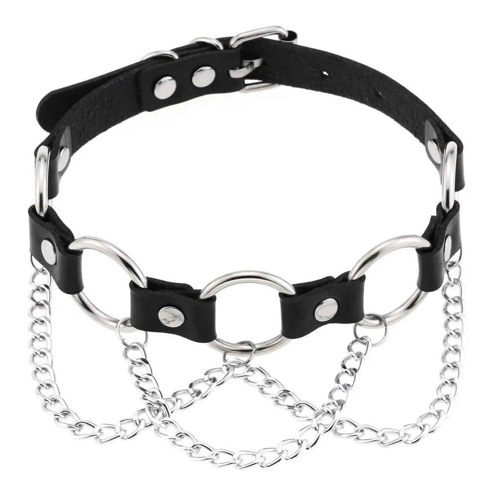 สร้อยคอโชกเกอร์ BDSM สไตล์พังค์สำหรับผู้ชาย สร้อยคอหนังสังเคราะห์โกธิค โซ่คาดตัวสำหรับผู้หญิง