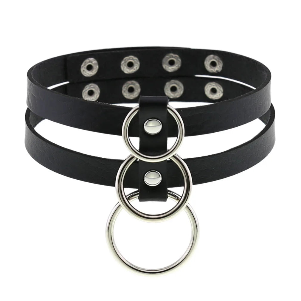 สร้อยคอโชกเกอร์ BDSM สไตล์พังค์สำหรับผู้ชาย สร้อยคอหนังสังเคราะห์โกธิค โซ่คาดตัวสำหรับผู้หญิง