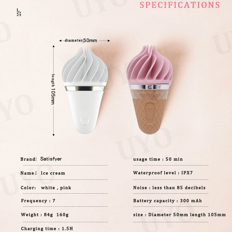Germany Satisfyer Sweet Treat Ice Cream Cone Vibrator ของเล่นทางเพศสำหรับผู้หญิง ซิลิกาเจลนุ่มกระตุ้นคลิตอริส UYO Mini ของเล่นผู้ใหญ่