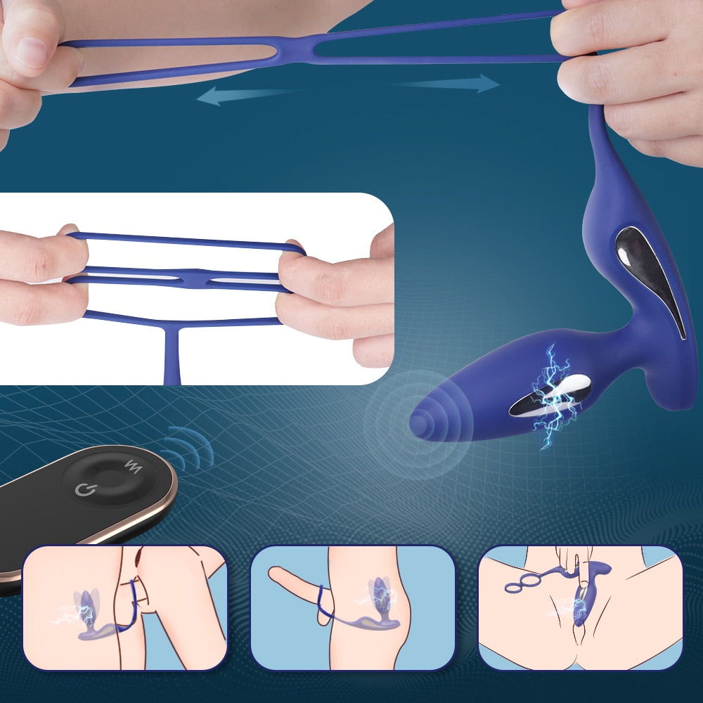 ไฟฟ้า Shock Anal Vibrator Butt Plug ชาย Prostate Massager รีโมทคอนโทรล Delay Ejaculation อวัยวะเพศชาย Cock แหวนเพศของเล่นสำหรับผู้ชาย