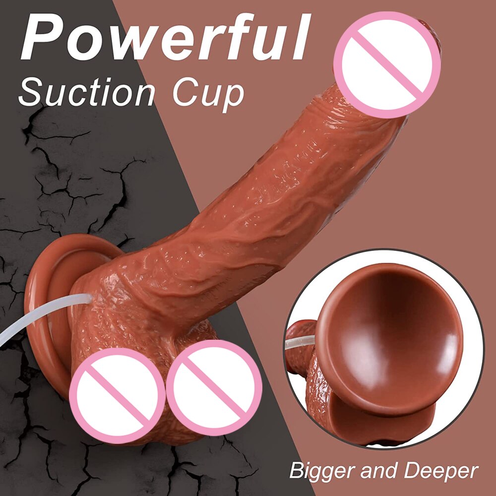 สมจริง Squirting Dildo Ejaculating อวัยวะเพศชายสำหรับผู้เริ่มต้น.นุ่ม Dildo โค้งและลูกผู้หญิง G-Spot Anal Prostate