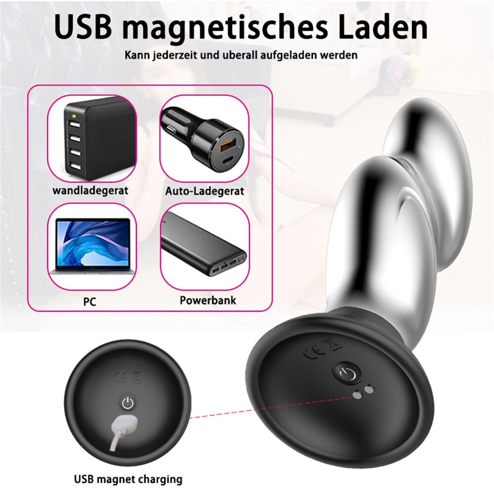 โลหะ Vibrator Anal เสียบของเล่นเพศสำหรับผู้ชาย Anal Massager สแตนเลส Butt Plug G-Spot Anus Stimulator Remote ช่องคลอด Vibrator