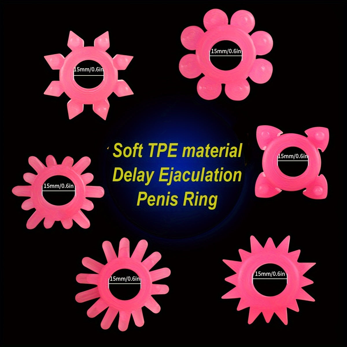 4pcs Men's Glow In The Dark Soft Grain Decor Penis Rings. High Elasticity Easy To Clean Masturbating Toys For Couple's Flirting. Men's Gay's Pleasure